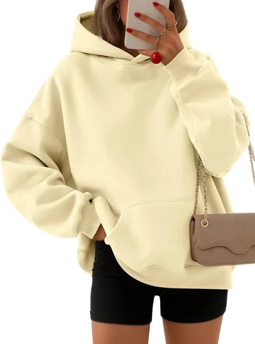 Vista 18 de EFAN Sudaderas con capucha para mujer, suéteres de forro polar cómodos Lunares albaricoques