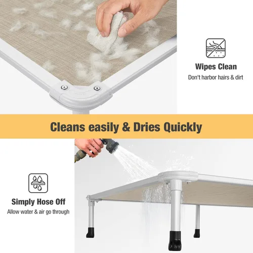 Vista 7 de Veehoo Cama elevada para perros a prueba de mordidas - Cuna elevada refrescante para mascotas - Marco de aluminio plateado y tela de malla