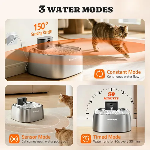 Vista 2 de Fuente de agua para gatos sin bombeo, dispensador de agua automático inalámbrico para gatos y perros, 108 oz/3.2 L, fuente Pawtners Pet