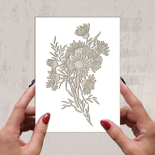 Vista 2 de Plantilla decorativa FLONZ (6 x 8 pulgadas), ramo de flores de margaritas para pintura de pared, álbumes de recortes y decoración de pasteles