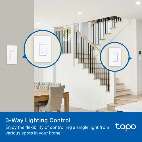 Vista 3 de TP-Link Tapo Smart - Kit de Interruptor Regulador Inteligente de 3 Vías, Compatible con Matter, Monitoreo de Energía, Cable Neutro Requerido