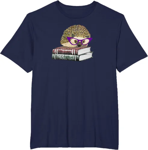 Vista 21 de Adorable erizo libro NERD playera de manga corta, Marino Negro