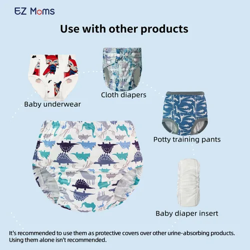 Vista 5 de EZ Moms Paquete de 6 unidades de ropa interior de plástico suave para niños pequeños, funda de pañales reutilizable para bebé, fundas de ropa