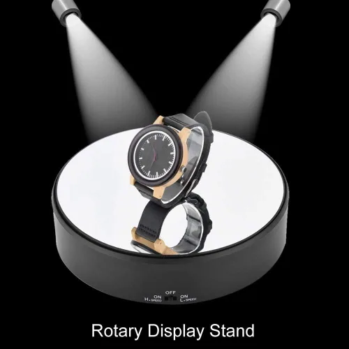 Vista 2 de Espejo superficie giratoria 360 ° soporte de exhibición de pantalla giratoria para exhibición de joyas, relojes, productos digitales, 3D