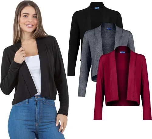 Vista 6 de Azules Cárdigan corto para mujer, suéter ligero de manga larga, cárdigan corto con frente abierto para vestidos