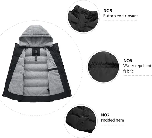 Vista 5 de Wantdo Chaleco de invierno grueso para hombre chaqueta acolchada resistente al agua chaleco grueso con capucha extraíble