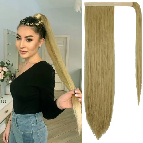 Vista 7 de OMGREAT Extensión de cola de caballo larga y recta de 28 pulgadas con clip de fibra sintética para mujer (castaño claro)
