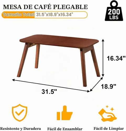 Vista 2 de Baveke Mesa de centro plegable, mesas de piso plegables, mesa de centro de mediados de siglo para sala de estar, mesas de centro pequeñas de madera