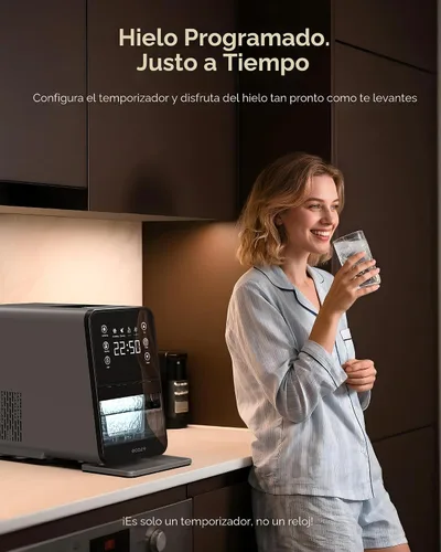 Vista 6 de ecozy Nugget Ice Maker - Encimera de hielo de guijarros masticable de 40 libras/24 horas, control de temporizador de un toque, máquina de hielo