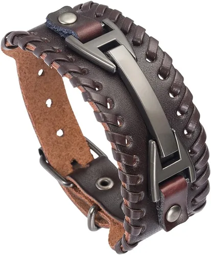 Vista 9 de Hamoery Men Leather Bracelet Punk Braided Rope Alloy Bracelet Bangle Wristband