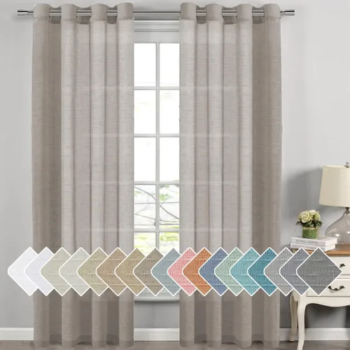 Vista 74 de H.VERSAILTEX Cortinas de lino de mezcla natural para sala de estar/cortinas de lino semitransparentes reductoras de luz de 54 pulgadas de largo