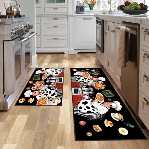 Vista 8 de JWXCBIM Juego de 2 alfombras de cocina con diseño de gato, decoración de estilo granja campestre, tapete de piso de cocina, alfombra antideslizante