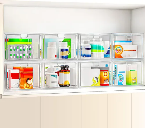 Vista 5 de caktraie Paquete de 6 pequeños cajones apilables para baño, organizador de maquillaje acrílico para baño, contenedores de almacenamiento de plástico