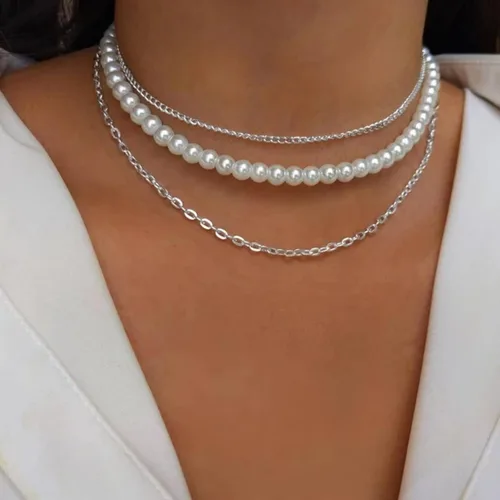 Vista 4 de Luxval Collares de perlas para mujer, joyería de perlas blancas crema, chapado en oro de 14 quilates, hecho a mano, delicado collar con cierre