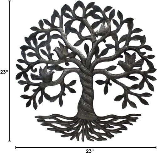 Vista 5 de Arte metálico del árbol de la vida con raíces celtas de comercio justo de Haití, 23 pulgadas