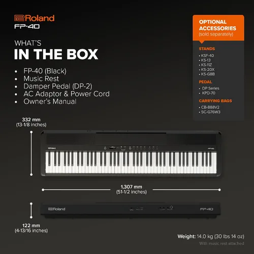 Vista 6 de Roland Piano digital portátil FP-40 con aplicación de esfera de piano