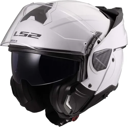 Vista 2 de LS2 Helmets Advant II - Casco modular de motocicleta con protector solar (blanco brillante, 2XL)