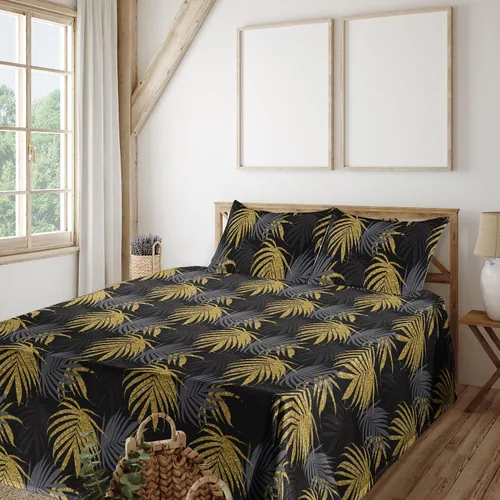 Vista 17 de Ambesonne Juego de sábanas vintage, diseño de curvas de inspiración victoriana, estampado de hojas y flores, sábana bajera y encimera con fundas