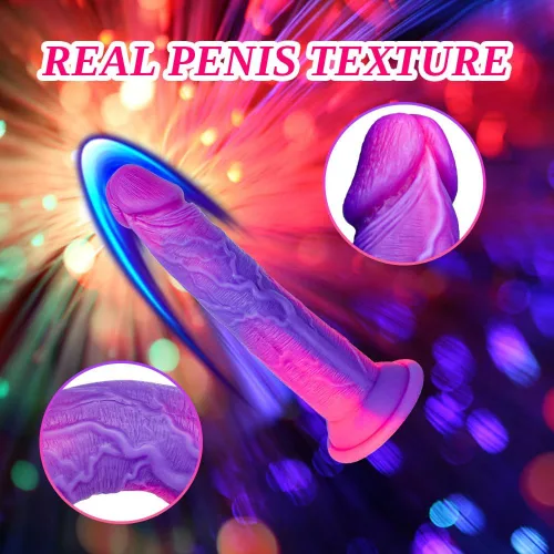 Vista 5 de Consolador de 5 pulgadas ultra pequeño y realista de fantasía con ventosa, consolador de silicona mini lindo de 4" en púrpura y rosa para mujeres