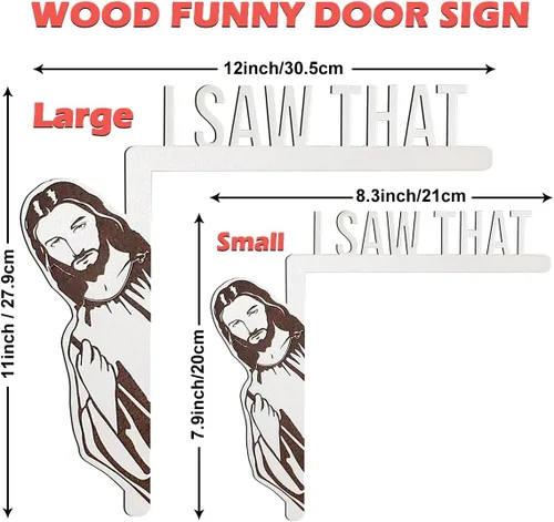 Vista 2 de Marco de esquina grande con texto en inglés «Jesús I Saw That Door», madera