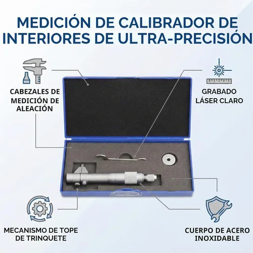 Vista 5 de Juego de micrómetros interiores, orificio de calibre de diámetro interno de 5 a 1.181 in, rango de 0.0004 in de precisión + llave + anillo