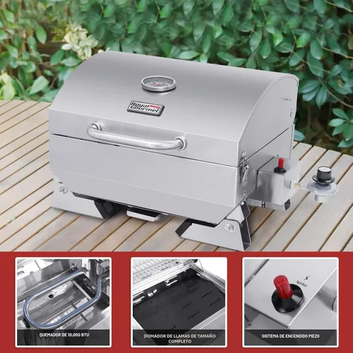 Vista 5 de Royal Gourmet GT1001 Parrilla portátil de acero inoxidable, 10000 BTU Parrilla de gas de mesa para barbacoa con patas plegables y tapa