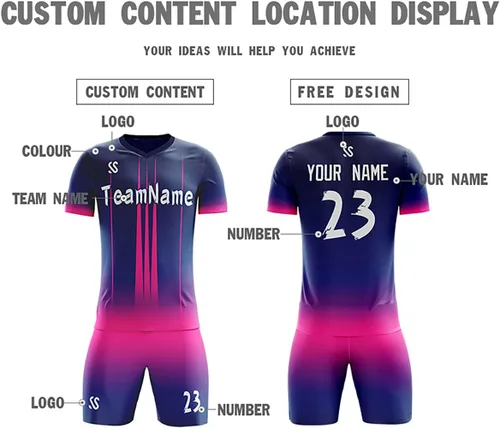 Vista 3 de Jersey de fútbol personalizado degradado con pantalones cortos Número de nombre impreso Entrenamiento deportivo Uniformes de gran