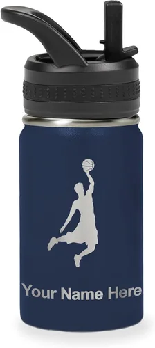 Vista 19 de LaserGram Botella de agua personalizada de 32 onzas, Basketball Slam Dunk Man (azul oscuro)