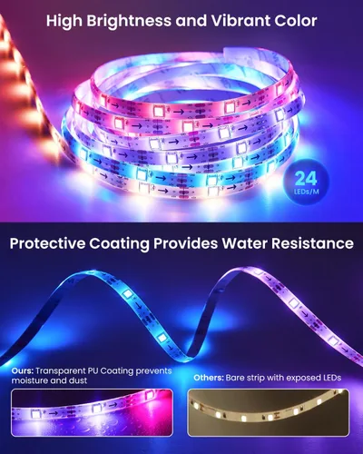 Vista 5 de Luces LED RGB+IC de 9.84 pies para TV de 32 a 43 pulgadas, tira de retroiluminación detrás de la TV con sincronización de música, aplicación