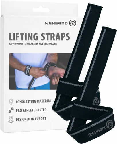 Vista 10 de Rehband Correas de levantamiento para entrenamiento de fuerza, 1 par de correas de fitness, 100% algodón, soporte de agarre de 22.0 in