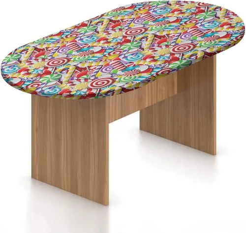 Vista 16 de XISUNYA Mantel ajustable ovalado, mantel ajustable de poliéster elástico para cámper, con texto en inglés «You Make Me Happy Quote», mantel Multi