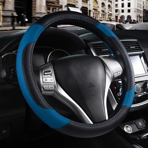 Vista 10 de Funda de cuero para volante de auto, protector antideslizante para volante de auto de cuero de microfibra transpirable, ajuste universal