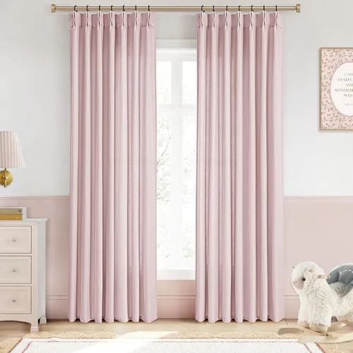 Vista 20 de Cortinas de lino de 63 pulgadas, juego de 2 paneles para sala de estar, beige natural, cortinas con pliegues pellizco entrenadas con memoria