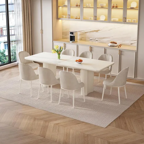 Vista 8 de Guyii Mesa de comedor grande blanca de 79 pulgadas para 8 mesas de comedor modernas de 8 plazas, mesa rectangular Kichen para comedor, restaurante