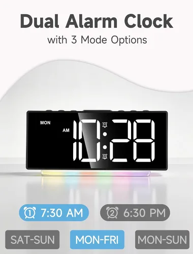 Vista 5 de Cadmos Reloj Despertador Extra Fuerte para Personas de Sueño Pesado Adultos, Adolescentes, Niños, Reloj Arcoíris para Dormitorios, Pequeño Reloj