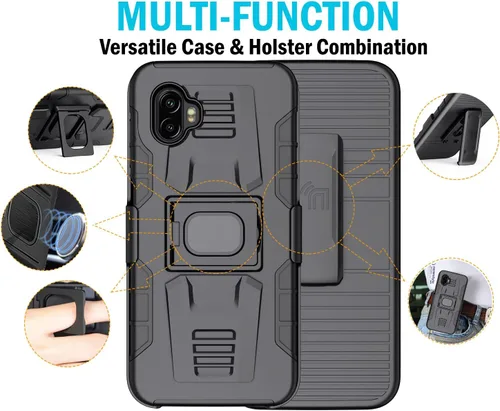 Vista 9 de Funda con clip para Galaxy XCover 6 Pro, Nakedcellphone Funda de agarre de anillo resistente con soporte [placa de montaje integrada]