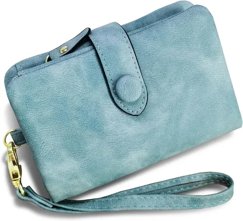 Vista 2 de AOXONEL Cartera pequeña de cuero plegable para mujer, con bloqueo Rfid, con tarjetero y ventana de identificación, monedero