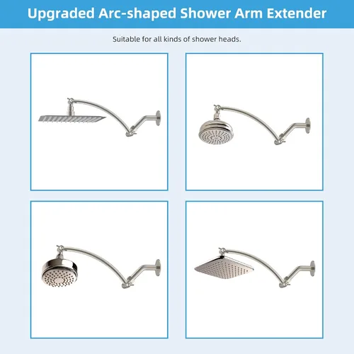 Vista 5 de Hibbent Brazo de Extensión para Cabezal de Ducha Totalmente Metálico de 10'', Latón Sólido Flexible Ajustable en Altura y Ángulo, Extensor de Brazo