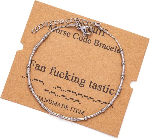 Vista 133 de JoycuFF Pulseras inspiradoras de código morse para mujeres, cuentas de plata, joyería con mantra de motivación, regalos para ella