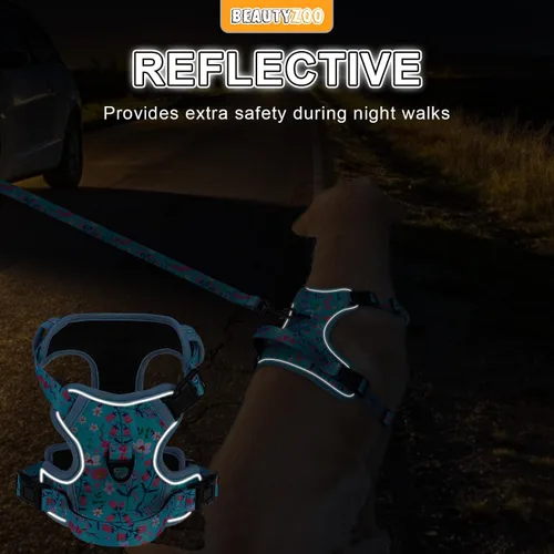 Vista 5 de BEAUTYZOO Arnés para perro sin tirones pequeño, juego de arnés y correa ajustable para perro - Fácil de usar con 3 hebillas/mango de control, arnés