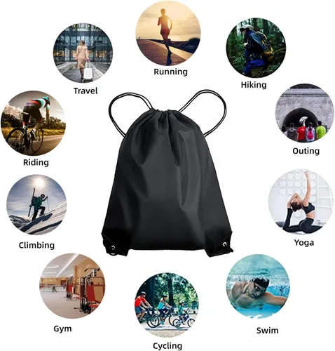 Vista 6 de CHEPULA Bolsas con cordón a granel, mochila con cordón grande, saco trasero con cordón, Negro-20 unidades., Mochila con cordón de nylon Draw String