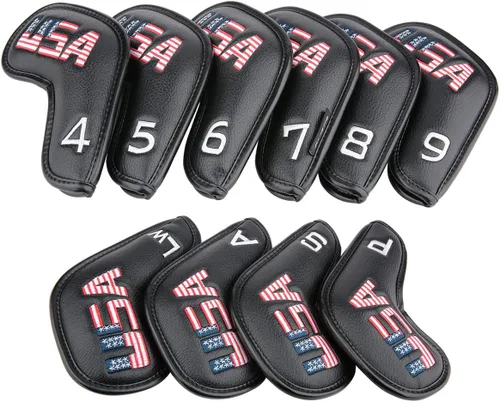 Vista 3 de Cubiertas de cabeza de cuña de hierro para club de golf de Estados Unidos de cuero negro para todas