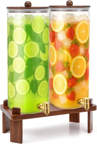Vista 9 de FillTouch 1 dispensador de bebidas de vidrio de 5 galones con soporte de madera de acacia y tapa, dispensador grande de bebidas de vidrio con espita