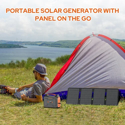 Vista 2 de Estación de energía portátil con panel solar plegable de 40W, generador de energía solar de 100W con paneles, toma de corriente de 110V AC, banco