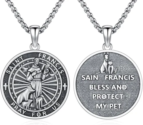 Vista 135 de 925 Sterling Silver Patron Saint Amulet Necklace for Men Women plateado