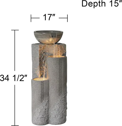 Vista 4 de Cuenco y columnas de mármol sintético, 34 1/2" de alto, fuente para interiores y exteriores Zen Decor - Característica de agua escalonada