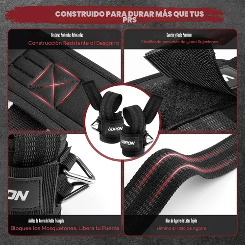 Vista 3 de Correas de levantamiento de pesas con anillos, correas de muñeca 2 en 1 para levantamiento de pesas y máquina de cable con anillos de triángulo
