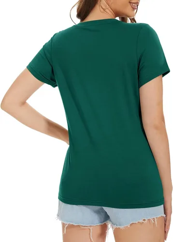 Vista 4 de MAGCOMSEN Women's Short-Sleeve V-Neck Cotton T-Shirt Classic-Fit Casual Shirt Breathable Tee Summer Basic Tops