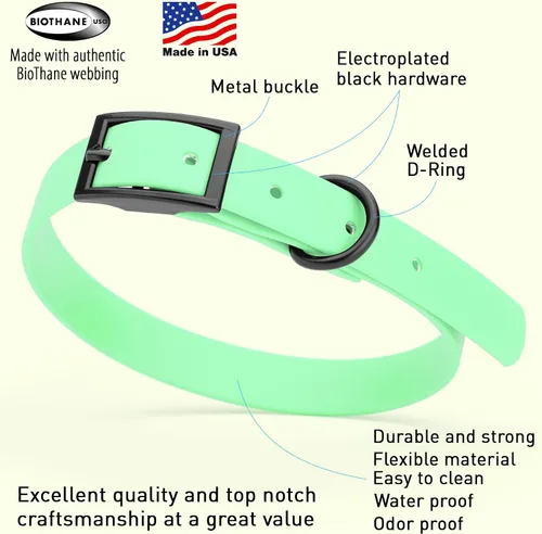 Vista 397 de Dogline Biothane - Collar impermeable para perro con hebilla de liberación rápida, resistente cincha de nailon recubierta con resistente y a prueba