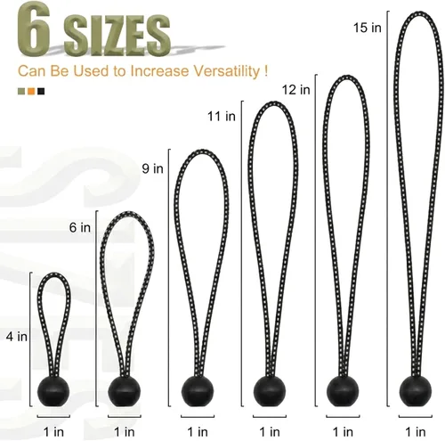 Vista 26 de Paquete de 30 cuerdas elásticas con bola, cuerdas elásticas resistentes de 4 pulgadas, lona de toldo con bolas elásticas para amarre de dosel